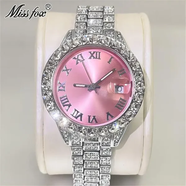 MISSFOX Pink Women Watches Luxury Small Face Elegant Quartz Watch For Ladies Icy Look Party Jewelry Mini Babe So Cute Arm Clock