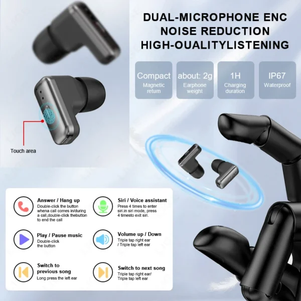 Smart Watch Built-in Bluetooth Earbuds 2 in 1 TWS Headset Smartwatch Heart Rate Sleep Monitor Music Player Watch Fitness Tracker - Image 3