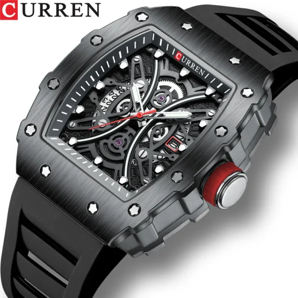 Curren 8438 Luxury Silicone Strap Men's Quartz Wristwatches for Male Tonneau Dial Luminous Clock Casual Sport relogio masculino