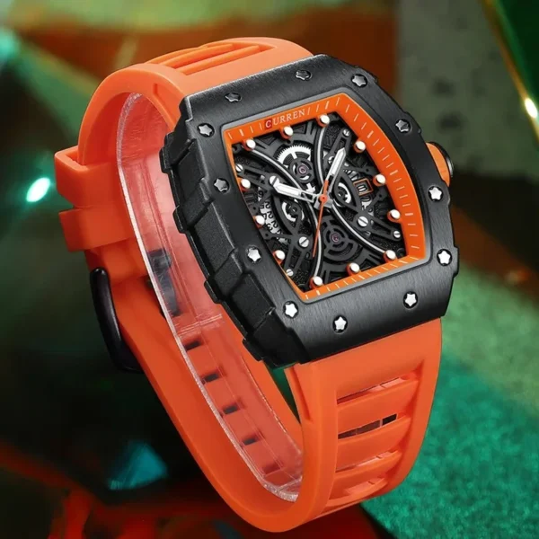 Curren 8438 Luxury Silicone Strap Men's Quartz Wristwatches for Male Tonneau Dial Luminous Clock Casual Sport relogio masculino - Image 3