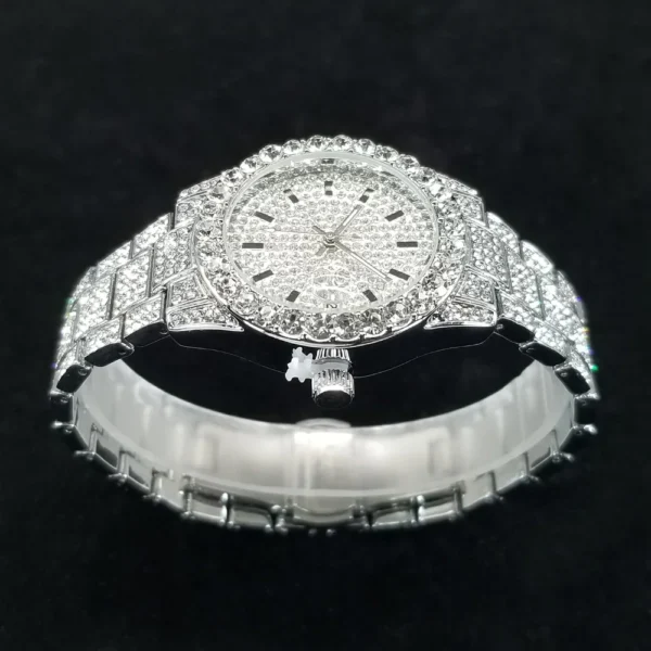 Elegant Full Diamond Female Watches Fashion Silver Round Stainless Steel Quartz Watch Iced Out Shiny Waterproof Gift for Women - Image 5