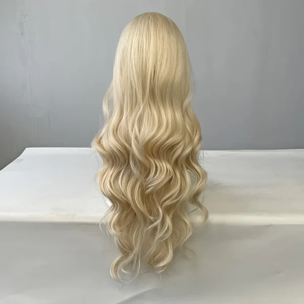 Blonde women's synthetic wig with large waves and long curly hair wig full head set Halloween cosplay daily dress wig - Image 2