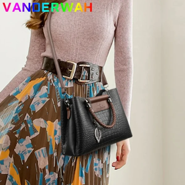 Genuine Brand Leather 3 Layers Alligator Crossbody Bag for Women Female Shoulder Messenger Sac Luxury Designer Ladies Handbags - Image 3