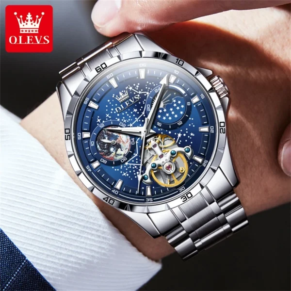 OLEVS 6689 Mechanical Watch for Men Waterproof Luminous Stainless steel Skeleton Automatic Watch - Image 2