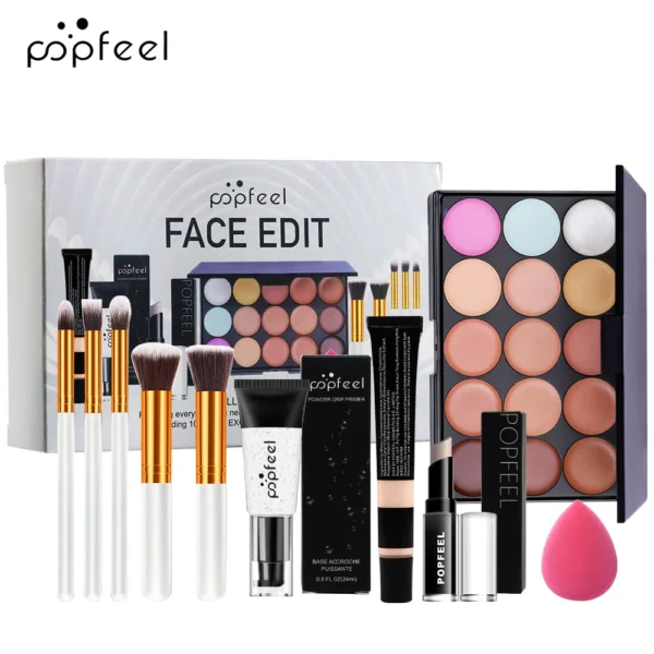 POPFEEL All-in-One Makeup Kit Gift Set With concealer，makeup-Lotion，foundation，powder prff，makeup brushes，Makeup novice