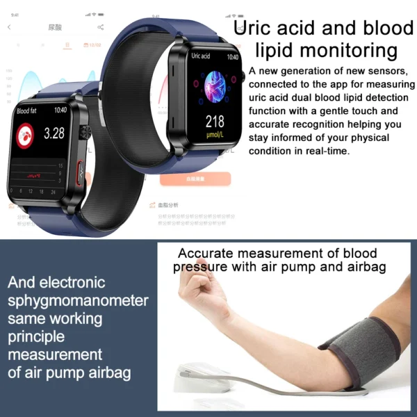 2025 New Nursing Grade Smart Watch Airbag health watch air Pump ECG True Accurately Blood Pressure Uric Acid Blood Lipids watch - Image 6