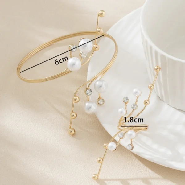 Vintage White Imitation Pearl Geometric Ring Women's Exaggerated Metal Irregular Double Layer Large Pearl Ring Party Jewelry - Image 5