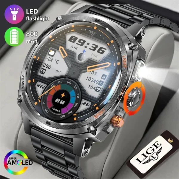LIGE New Smart Watch Men 800mAh Battery Ultra Long Standby Time Bluetooth Call 1.75" AMOLED Display Sport Fitness Smartwatch Men