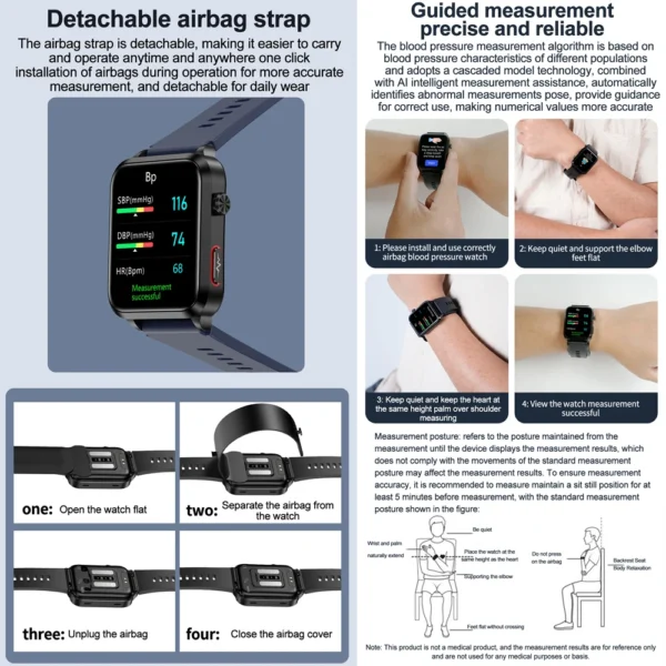 2025 New Nursing Grade Smart Watch Airbag health watch air Pump ECG True Accurately Blood Pressure Uric Acid Blood Lipids watch - Image 2