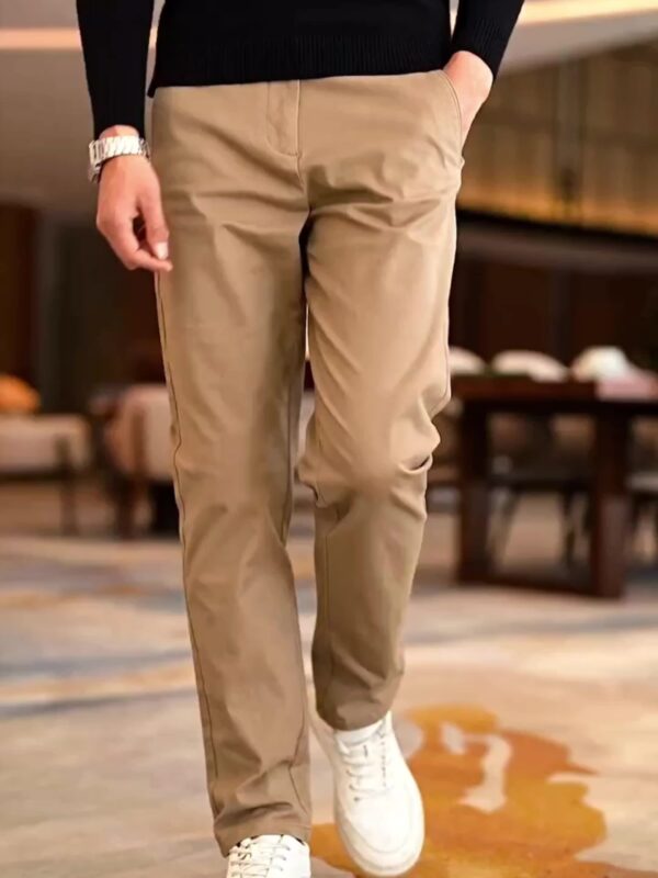Men'S Classic Mid-Waist Casual Pants - 100% Woven Fabric with Slight Stretch, Solid Color, Button Fly, Regular Fit for Spring/Fall - Comfortable for Work, Weekend, and Business Occasions - Image 11