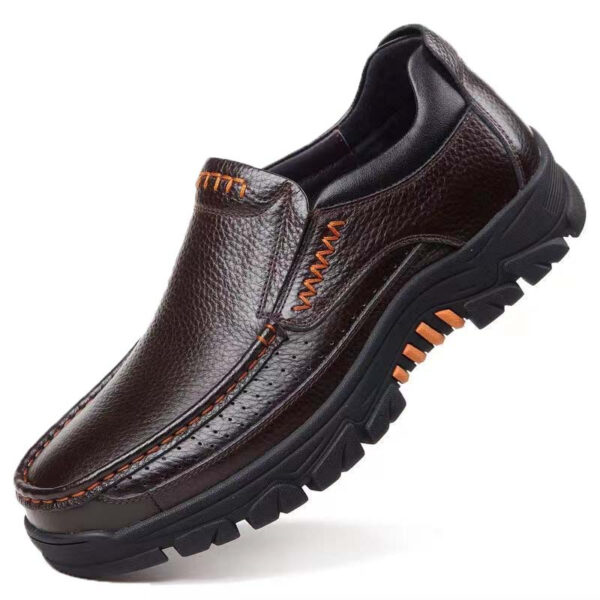 Men's Genuine Leather Slip-On Dress Shoes for Fathers Age 40-50 - Slip-Resistant Rubber Sole, Round Toe Comfort, All-Season Casual & Business Casual Shoes (Brown, Size Up to 50), Versatile Footwear | Side Zipper Design | Durable Footwear - Image 6