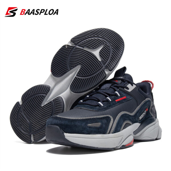 BAASPLOA Men's Casual Sneakers Shock-Absorbing MD/TPR Sole, Breathable PU Upper with Striped Design, Low-Top Lace-Up for Gym Training & Daily Wear - Beige/Black/Red, Shockabsorbing Shoes, Laceup Shoes, Shockresistant Shoes - Image 11