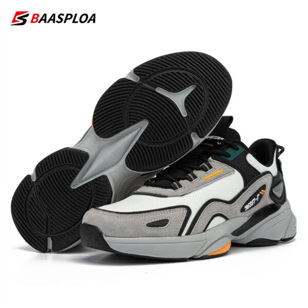 BAASPLOA Men's Casual Sneakers Shock-Absorbing MD/TPR Sole, Breathable PU Upper with Striped Design, Low-Top Lace-Up for Gym Training & Daily Wear - Beige/Black/Red, Shockabsorbing Shoes, Laceup Shoes, Shockresistant Shoes - Image 10