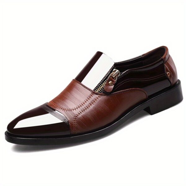 Elegant Men's Brown Oxford Dress Shoes with Glossy Finish - Durable PU Upper & Rubber Sole, Lace-Up Closure for Formal, Wedding, Office - Classic Business Style - Image 12