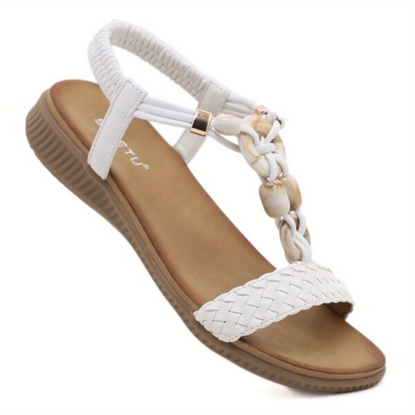 Bohemian Style Women's Sandals New 2025 European and American Retro Buckle Woven Fashion Casual Beaded Beach Shoes Size 36-42 - Image 8