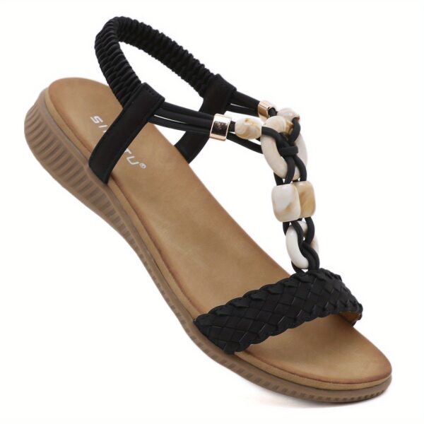Bohemian Style Women's Sandals New 2025 European and American Retro Buckle Woven Fashion Casual Beaded Beach Shoes Size 36-42 - Image 5