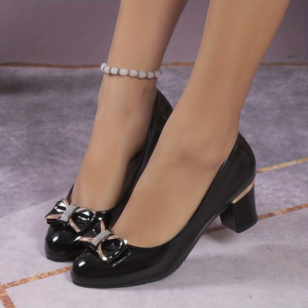 Fashionable High Heels For Women With A Shallow Mouth, Large Size, And A New Style Of Thick Heels And Round-toe Bowknots For Women - Image 3