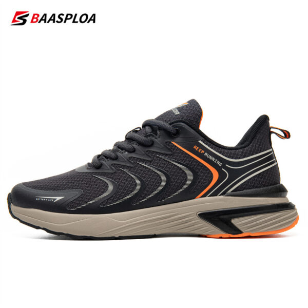 BAASPLOA Men's Breathable Mesh Running Footwear - Stylish Black with Orange Accents, All-Season Sneakers - Image 5