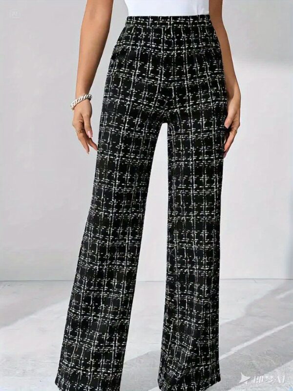 Women'S Black and White Tweed Straight Leg Pants - High-Waisted, Casual Style, Perfect for Spring/Summer/Fall, Versatile for Work & Leisure, Versatile Clothing | Casual Chic | Tight Fitting Pants - Image 17