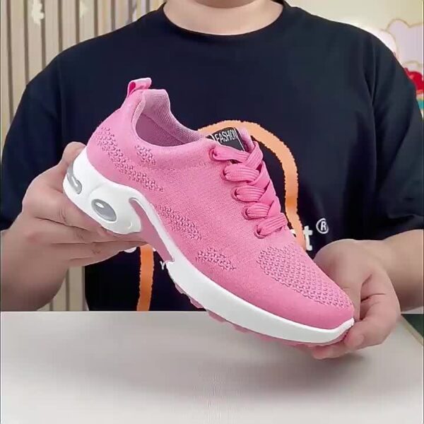 Women's Low-Top Air Cushion Sneakers - Shock-Absorbing, Breathable Fabric in Black, Burgundy, & Pink - Lightweight for Outdoor Sports & Daily Wear, All-Season, Lace-Up, Solid Color, MD Sole - Image 29