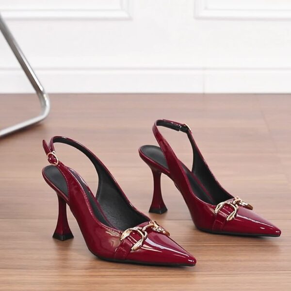 1 Pair Elegant Solid Color Pointed Toe Stiletto Pumps, Metal Buckle Accent, All-Season Slip-On High Heels for Weddings, Parties, And Work - TPU Sole, Man-Made Materials, Suitable for Women - Image 8