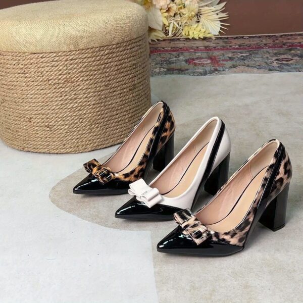 New Style Women'S Pointed Toe High Heel Pumps, Elegant 9.5cm Work Shoes with Bow Detail, Chunky Heel, All-Season, PolyureTH Ferment Material, TPU Sole, Pointed Toe, Allseason Shoes|Bow Detail Shoes| Chunky Heel Shoes - Image 11