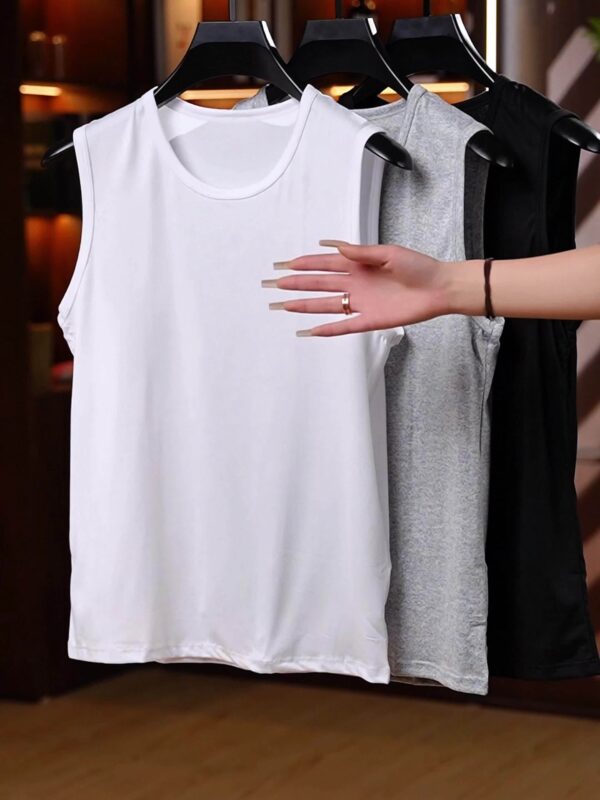 5pcs Men's Vest Wide Shoulder Sports Vest Black Gray White Fitness Underwear Sleeveless T-shirt Comfortable Breathable Round Neck Vest - Image 10