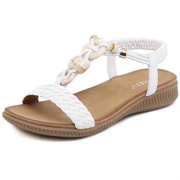 Bohemian Style Women's Sandals New 2025 European and American Retro Buckle Woven Fashion Casual Beaded Beach Shoes Size 36-42