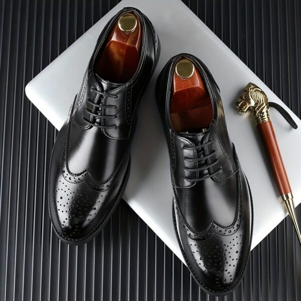 JIT2025 Men'S Versatile Dress Shoes - Black Brogue Oxford with Lace-Up Closure, Rubber Sole, and Faux Insole for Business, Weddings, and Formal Events, Formal Footwear | Elegant Footwear | Durable Footwear