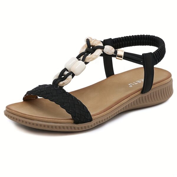 Bohemian Style Women's Sandals New 2025 European and American Retro Buckle Woven Fashion Casual Beaded Beach Shoes Size 36-42 - Image 2