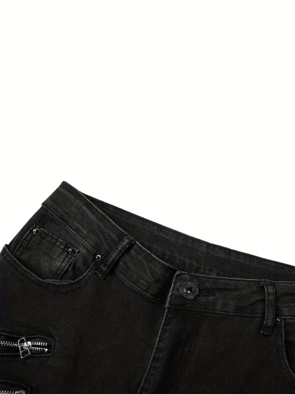 Men's Streetwear Distressed Skinny Jeans with Zipper Pockets - Stretch Denim Regular Fit Blue Casual Pants for All-Season Wear, Street Style Clothing | Ripped Design Jeans | Durable Fabric Jeans, Ripped Jeans - Image 10