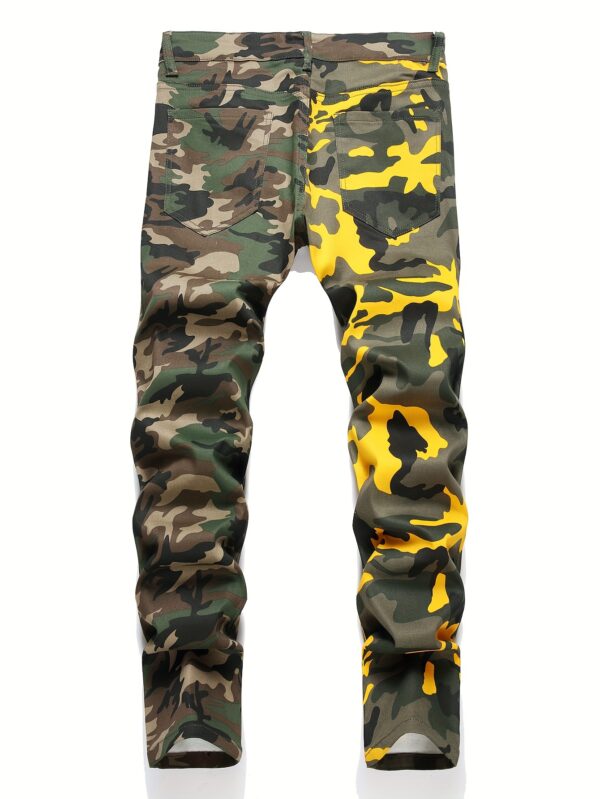 Men's Casual Camouflage Pattern Cotton Blend Pants, Street Style Medium Stretch Trousers, Barrel Jeans - Image 7