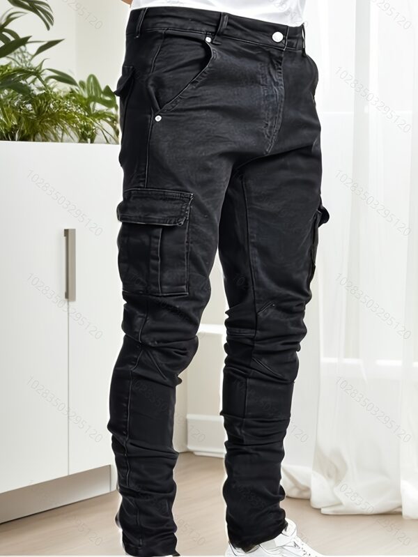 Men's Slim Fit Cargo Jeans - Stretch Denim with Multi-Pocket Design, Street Style, All-Season Wear