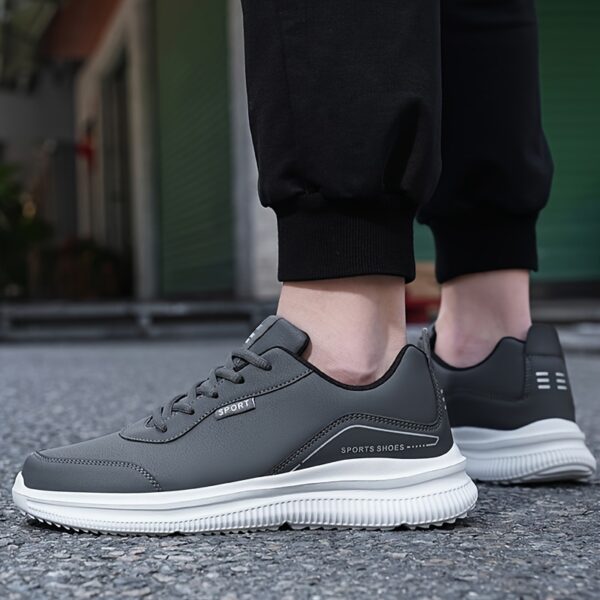 Men's Lightweight Breathable Casual Sneakers - Black PU Upper & MD Sole, Round Toe Lace-Up Design for Sports Travel, Autumn Winter Spring, Sizes 39-48 - Image 12