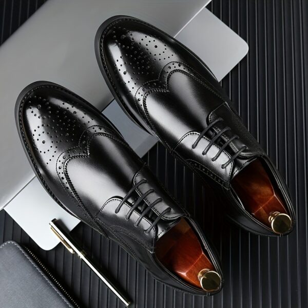 JIT2025 Men'S Versatile Dress Shoes - Black Brogue Oxford with Lace-Up Closure, Rubber Sole, and Faux Insole for Business, Weddings, and Formal Events, Formal Footwear | Elegant Footwear | Durable Footwear - Image 7