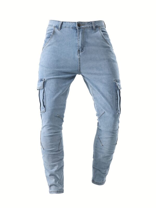 Men's Slim Fit Cargo Jeans - Stretch Denim with Multi-Pocket Design, Street Style, All-Season Wear - Image 6