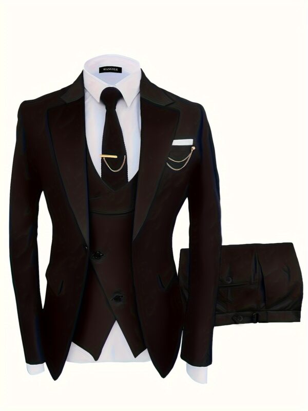 Formal 3 Pieces Set, Men's One Button Suit Jacket & Vest & Pants Suit Set For Business Dinner Wedding Party - Image 8