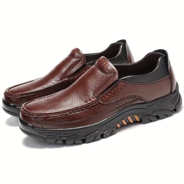 Men's Genuine Leather Slip-On Dress Shoes for Fathers Age 40-50 - Slip-Resistant Rubber Sole, Round Toe Comfort, All-Season Casual & Business Casual Shoes (Brown, Size Up to 50), Versatile Footwear | Side Zipper Design | Durable Footwear - Image 10
