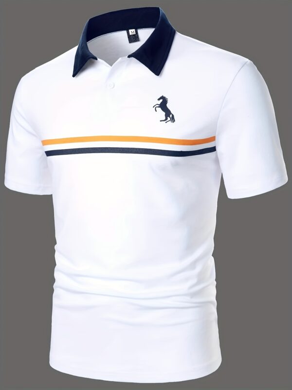 Men's Fashionable Casual Short-Sleeve Shirt with Horseman Print - Lightweight, Breathable Polyester Blend, Machine Washable - Ideal for Summer