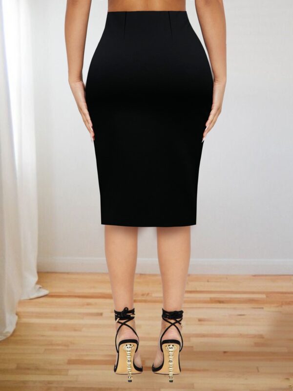 Women's Elegant Slim-Fit Color-Block Midi Skirt - Black to Burgundy Ombre with Adjustable Ribbon Bow Detail, Machine Washable H-Silhouette for Spring/Summer Office to Party Wear, Cute Skirts, Sophisticated Texture - Image 8