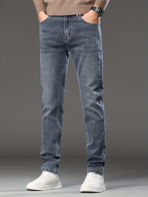Men's Slim Fit Stretch Jeans - High-End Blue-Gray Denim, Casual to Semi-Formal Style, Detail, Machine Washable for Fall/Winter, Winter Trousers|Slim Fit Jeans|Machine Washable Jeans - Image 3