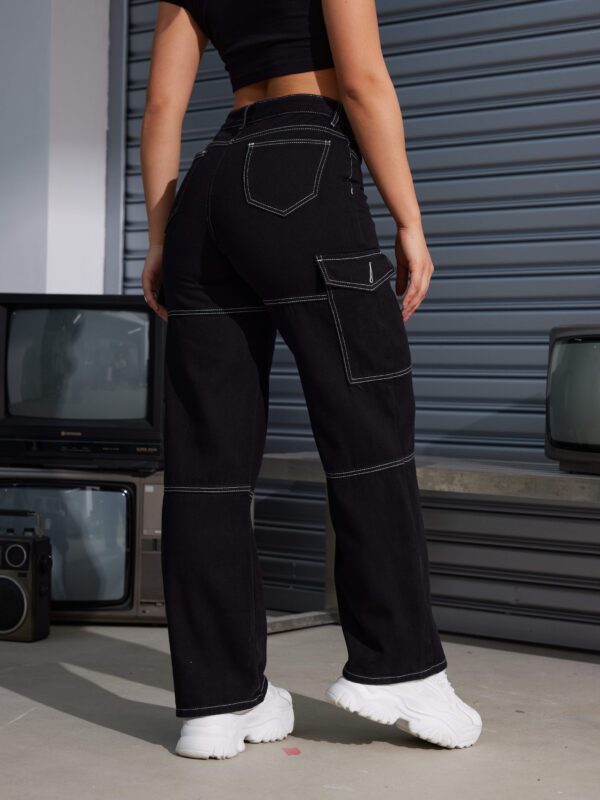 Women'S Y2K/Kpop Inspired Color Block Loose-Fit Cargo Jeans, Casual Straight Leg Long Pants with Flap Pockets, 100% (73%, 25% Polyester, 2% Elastane), All-Season Woven Fabric, 415g/m² - Regular Fit - Image 11