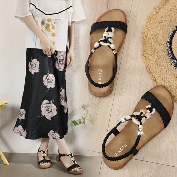 Bohemian Style Women's Sandals New 2025 European and American Retro Buckle Woven Fashion Casual Beaded Beach Shoes Size 36-42 - Image 13