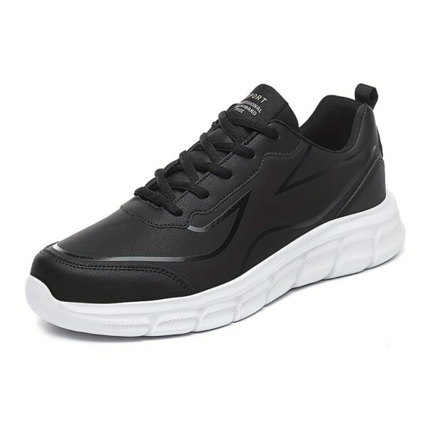 Men'S Black Breathable Casual Sneakers - Lightweight, Versatile Athletic Shoes for Travel, Sizes 5-9, Lace-Up, Round Toe, Faux Cover with MD Sole, Fabric Inner & Insole, Ideal for Fall, Spring, Winter, Casual Footwear|Sleek Black Sneakers|Durable MD Sole - Image 6