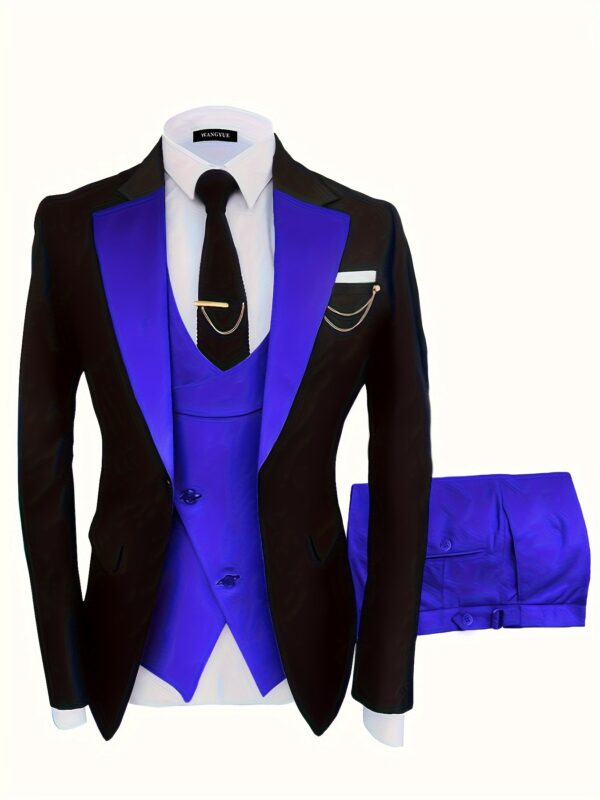 Formal 3 Pieces Set, Men's One Button Suit Jacket & Vest & Pants Suit Set For Business Dinner Wedding Party - Image 4