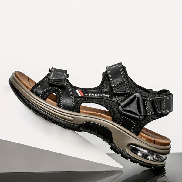 Men's Premium Leather Open-Toe Beach Sandals - Casual Summer Sport Thick Sole with Air Cushion, Adjustable Hook-and-loop Fastener Straps, Breathable Mesh Lining for Outdoor Activities, Outdoor Sandals|Adjustable Strap Sandals|Durable Construction - Image 12