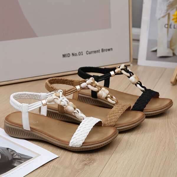 Bohemian Style Women's Sandals New 2025 European and American Retro Buckle Woven Fashion Casual Beaded Beach Shoes Size 36-42 - Image 15
