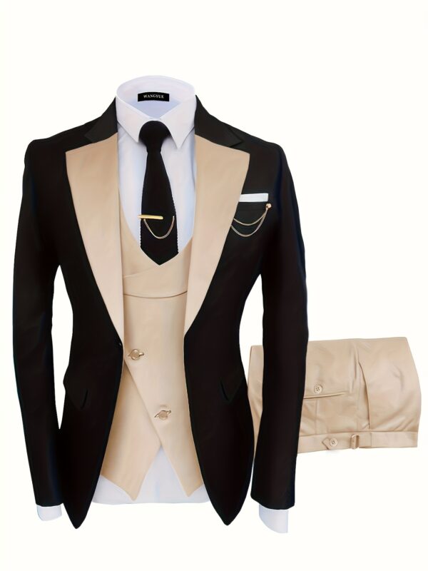 Formal 3 Pieces Set, Men's One Button Suit Jacket & Vest & Pants Suit Set For Business Dinner Wedding Party - Image 6