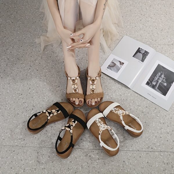 Bohemian Style Women's Sandals New 2025 European and American Retro Buckle Woven Fashion Casual Beaded Beach Shoes Size 36-42 - Image 17