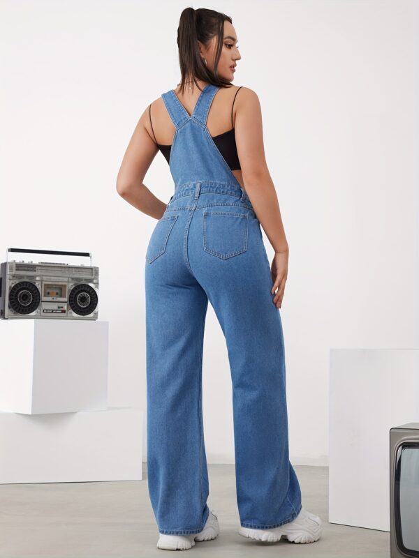 Women's Adjustable Straps Wide-Leg Jumpsuit - Denim Romper with Button Cuffs, Machine Washable Casual Workwear Style for Spring Summer Fall - Image 6